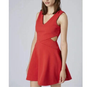 Topshop UK | Red Skater Cutout Dress - fit and flare- side peekaboos US6 | UK10